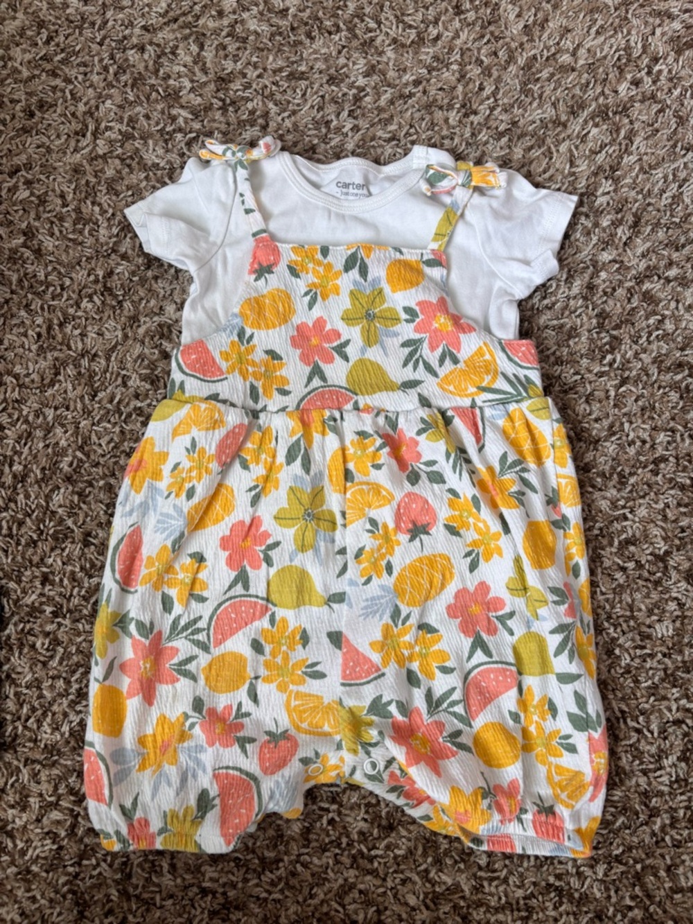 18M Carter's White Floral & Fruit Romper with Yellow and Coral Print